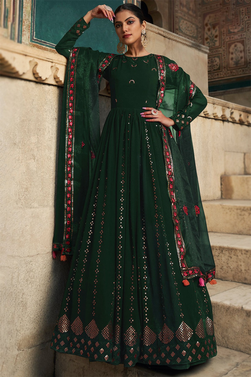 Bottle Green Georgette Long Anarkali Suit