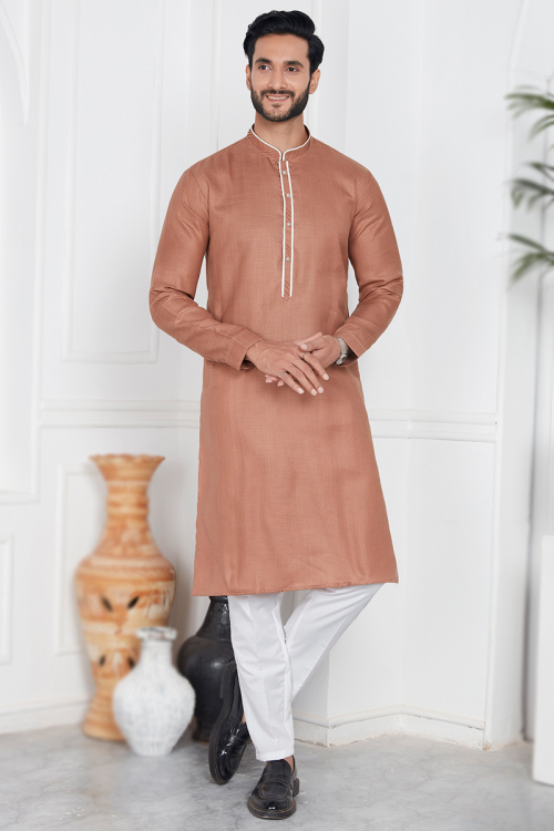 Brown Straight Cut Cotton Casual Wear Men's Kurta Pajama 
