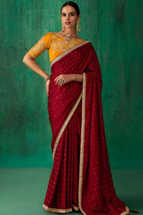 Burgundy Maroon Silk Embroidred Light Weight Saree