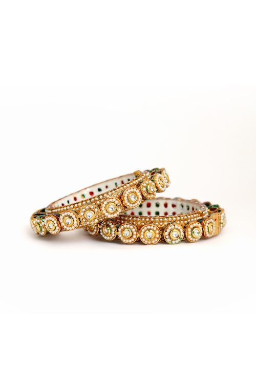 Gold Plated Multi Color Traditional Navratan Rajwada Kada