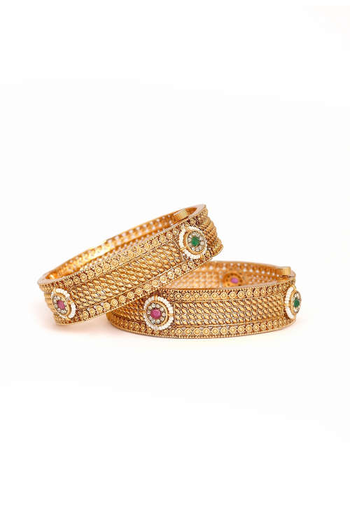 Bangles Alloy Gold with Beads Embroidery for Engagement
