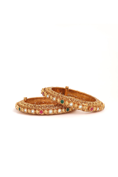 Alloy Gold Plated Kundan Studded Traditional Kada