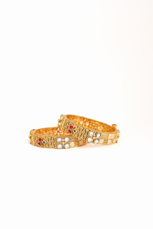 Gold Plated Polki Kundan Kadas For Women