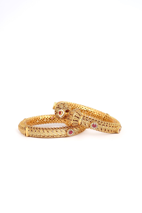 White Beads Alloy Gold Plated Traditional Kada