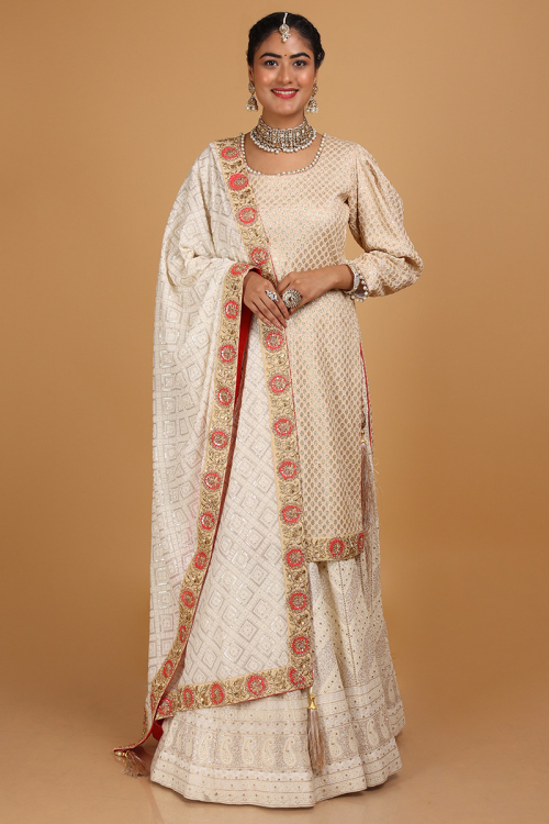 Georgette Lehenga in White colour with Resham Work for Wedding & Party