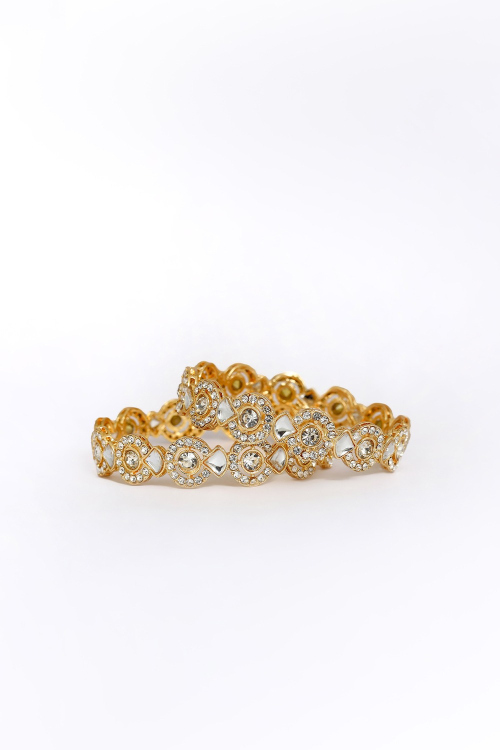 Gold-Pleated Stone-Studded Traditional Kada