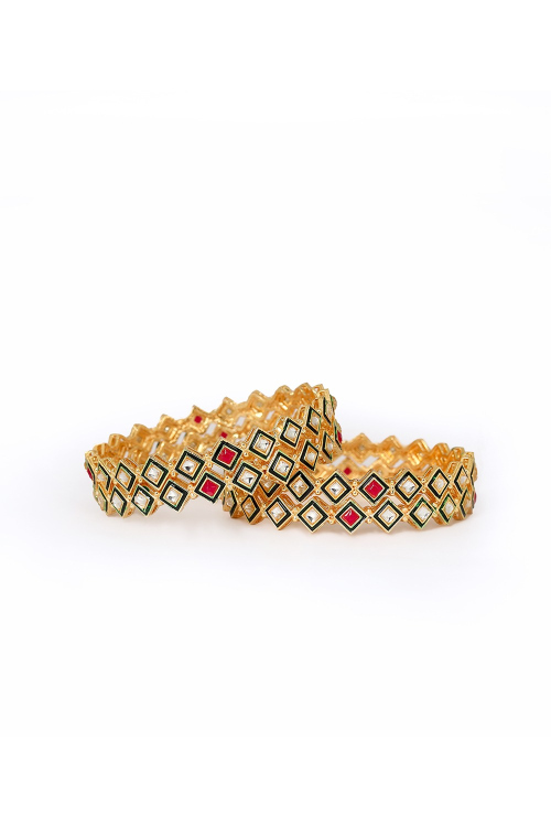 Gold-Pleated Kundan-Studded Traditional Bangles