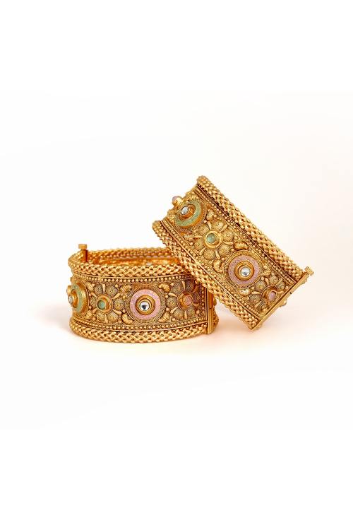 Alloy Gold Plated Meenakari Traditional Kada