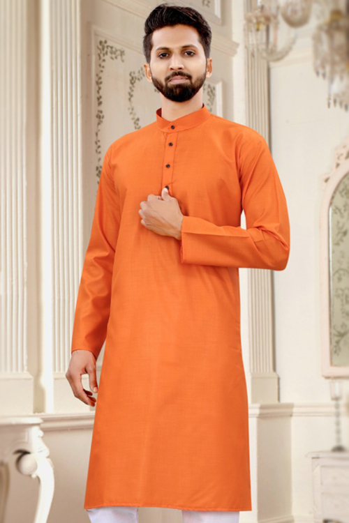Carrot Orange Cotton Men Kurta