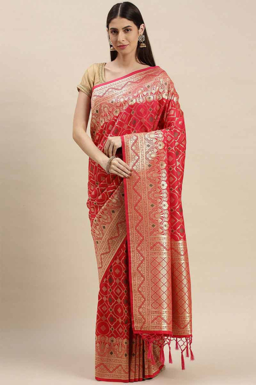 Banarasi Silk Cerise Pink Party Wear Saree