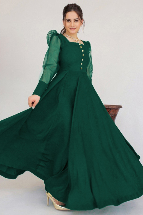 Teal Green Crepe Plain Anarkali Suit for Wedding & Party