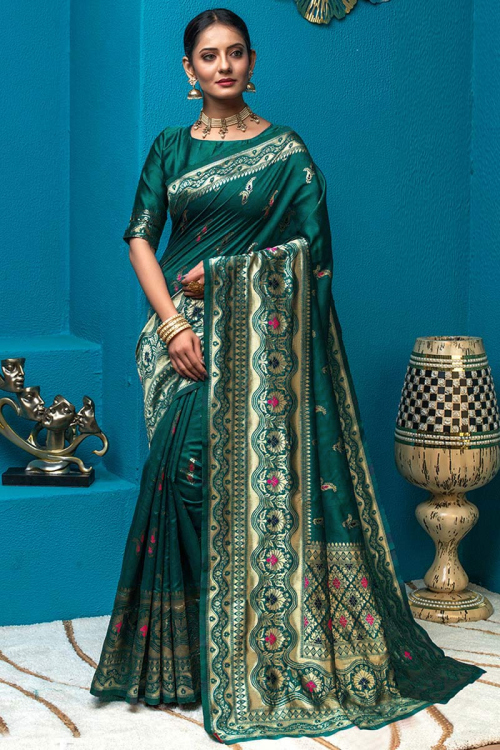 Turquoise Blue Banarasi Silk Saree