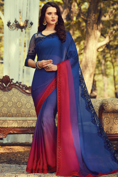 Chiffon Party Wear Saree In Blue Color