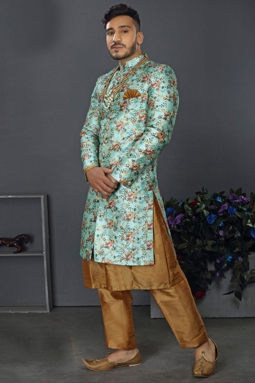 Chikko Brown Art Silk Jacket Style Men's Sherwani