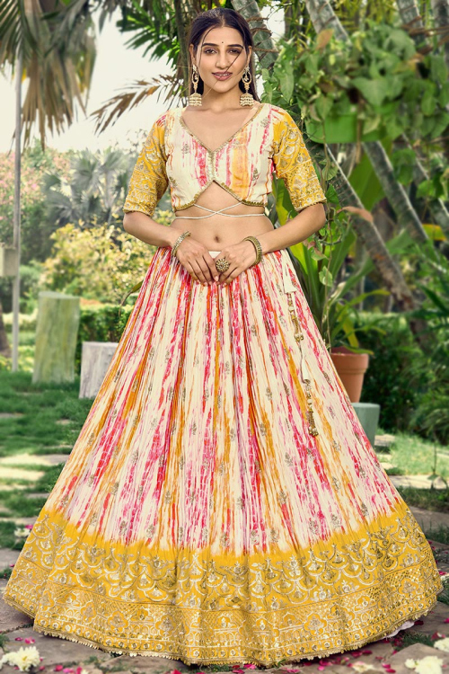 Chinnon Cream Zari Embroidered Flared Lehenga 