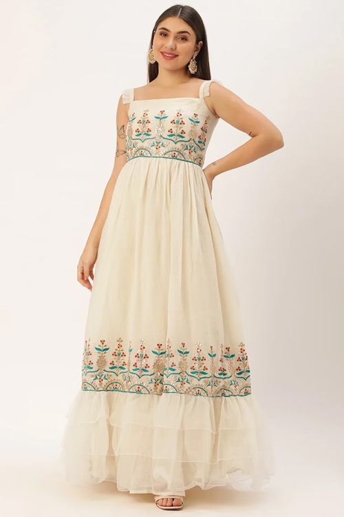 Cotton Light Beige Gown with Gota Patti Work for Party