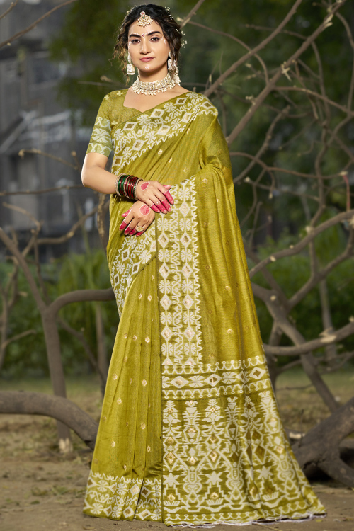 Cotton Printed Turmeric Yellow Light Weight Saree