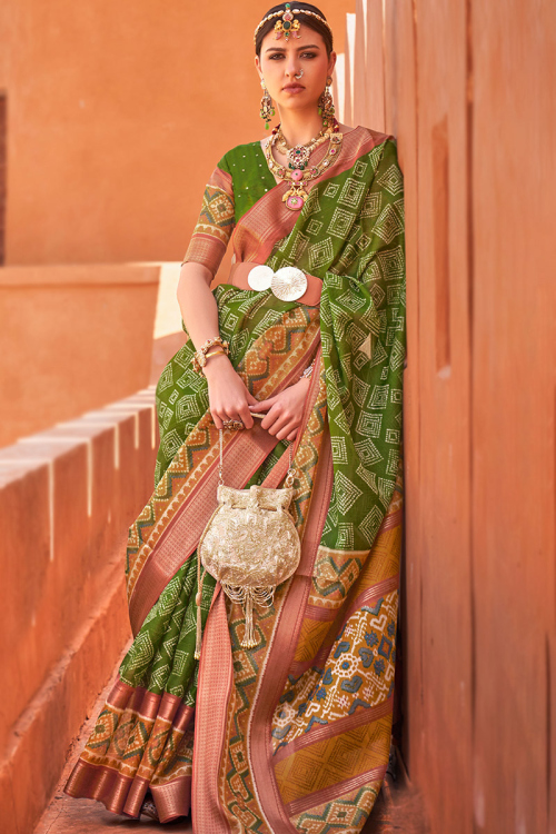 Cotton Silk Woven Zari Olive Green Traditional Saree 