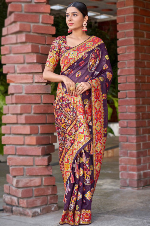 Cotton Silk Woven Zari Plum Purple Festive Wear Saree 