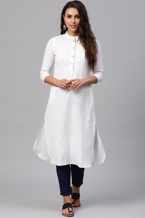 Cotton Slub Kurti for Wedding In White Colour