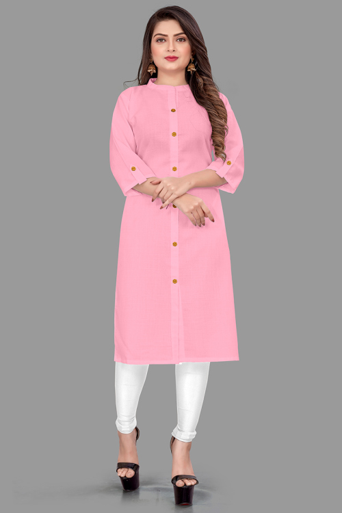 Cotton Straight Cut Kurti in Pink Color
