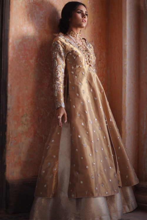 Cream Beige Brocade Embroidered Paksiatani wedding Lehenga