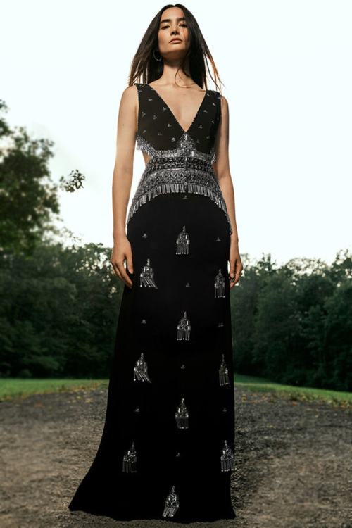 Crepe Silk Black Embroidered Cocktail Dress