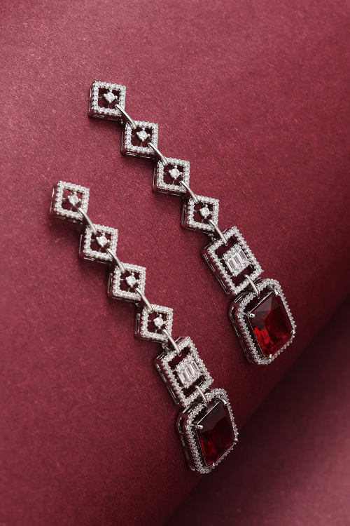 Crimson Radiance Diamond Drop Earrings