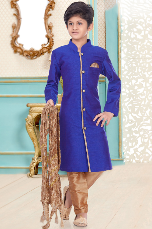 Dark Blue Dupion Silk Men Sherwani