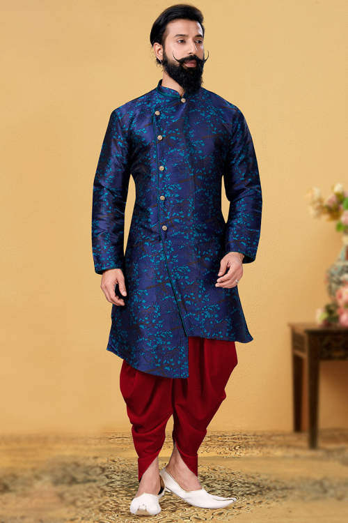 Dark Blue Silk Men Sherwani