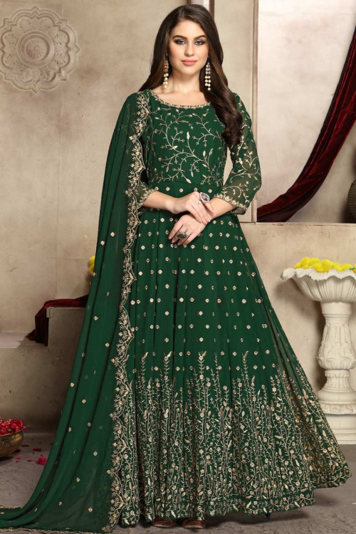 Wedding Special Dark Green Georgette Embroidered Anarkali Suit