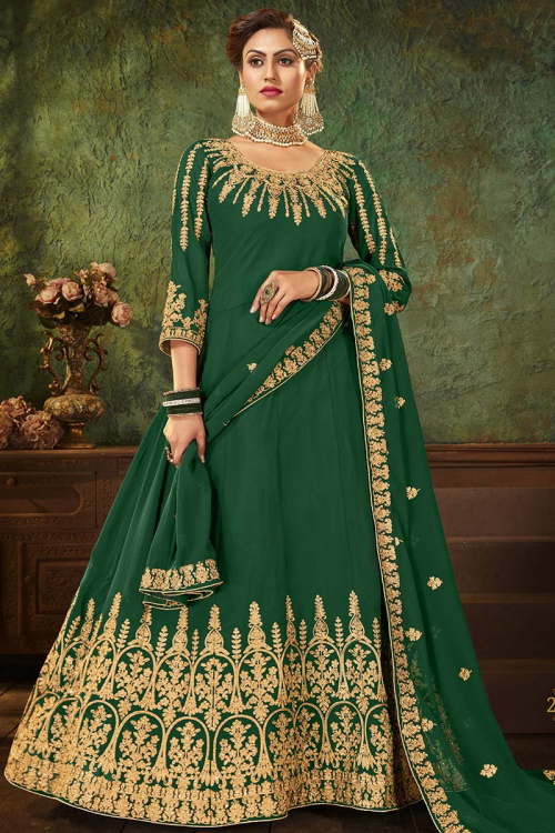 Anarkali Salwar Suit for Wedding Wear in Georgette Dark Green