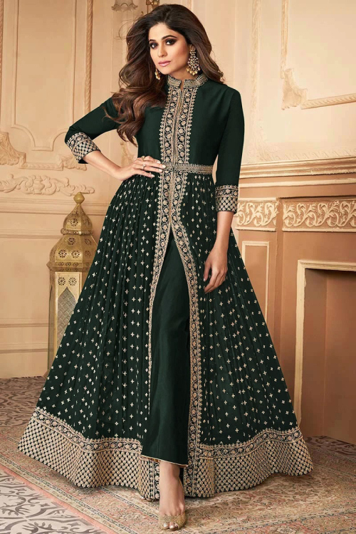 Dark Green Georgette Wedding Wear Anarkali Suit