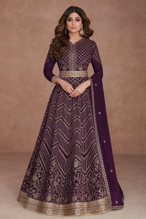 Dark Purple Georgette Floor Length Anarkali Suit for Wedding & Party