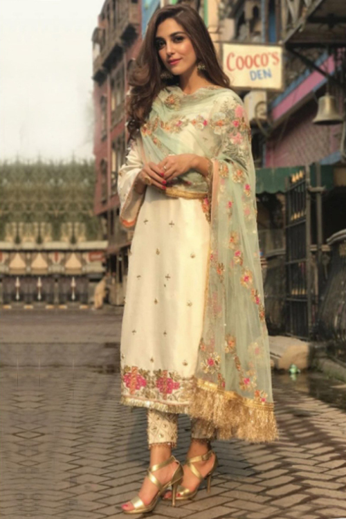 Ivory Taffeta Silk Cigarette Pant Suit for Wedding & Party