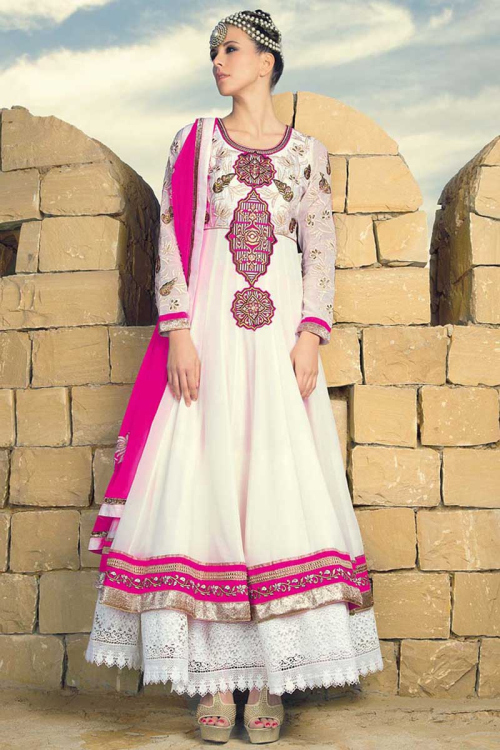 Cream Georgette Anarkali Churidar suit