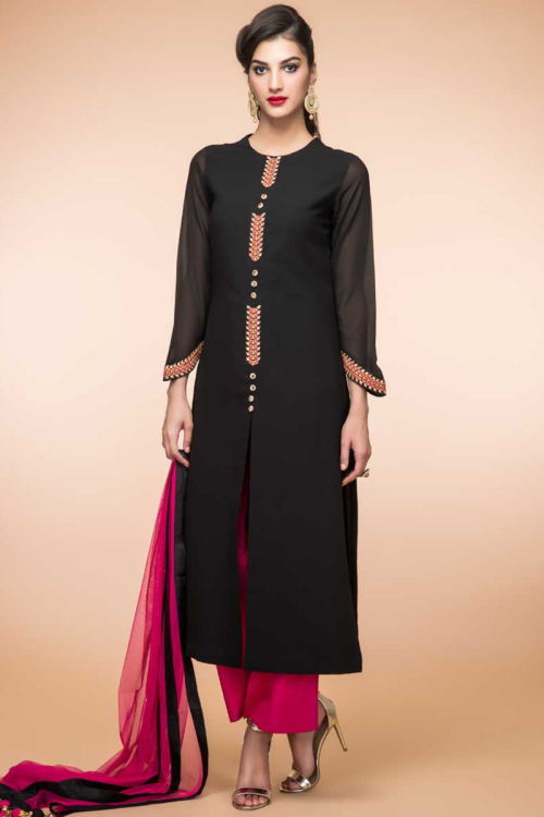 Black Georgette Wedding Trouser Suit With Dupatta for Wedding & Party
