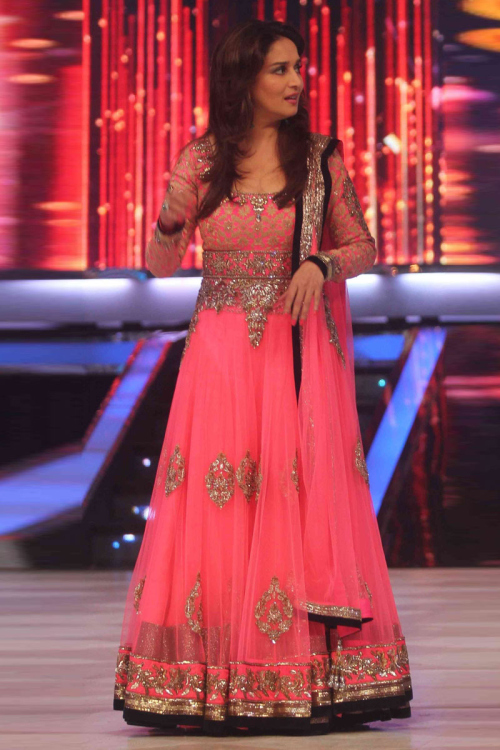 Pink Madhuri Dixit Anarkali Suit with Hand & Sequins Embroidery