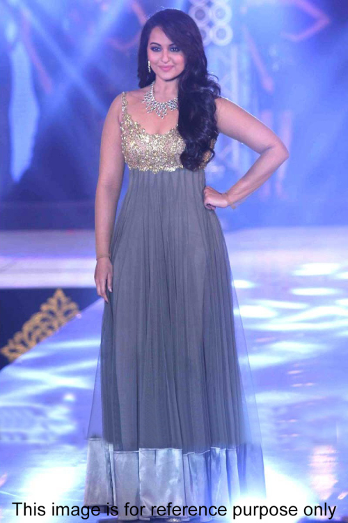 Bollywood Sonakshi Sinha Grey Raw Silk and Net Anarkali Gown