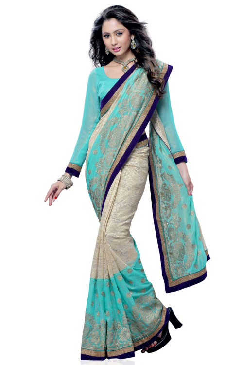 Beige Chiffon Saree with Silk Blouse