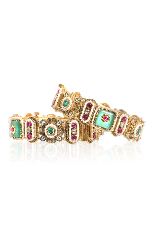 Designer Ethnic Gold Bangle With Sparkling Kundan