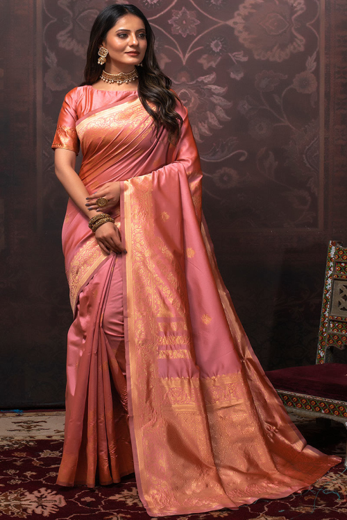 Dusty Mauve Pink Banarasi Silk Woven Zari Saree