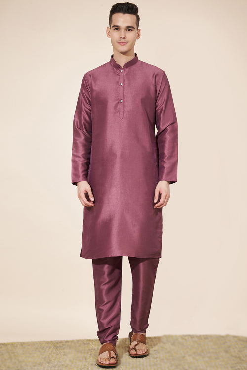 Dusty Pink Silk Plain Straight Cut Men's Kurta Pajama