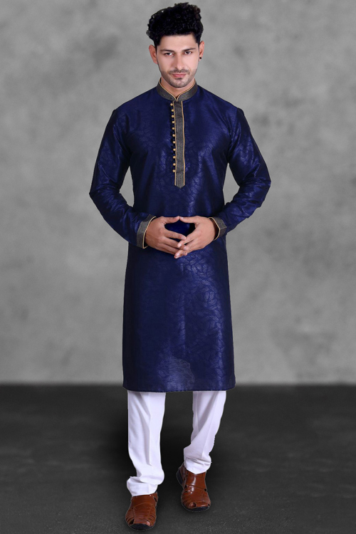 Wedding Special Pakistani Navy Blue Kurta With White Pajama
