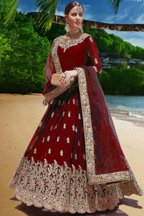 Embroidered Georgette Maroon Wedding Anarkali Salwar Suit