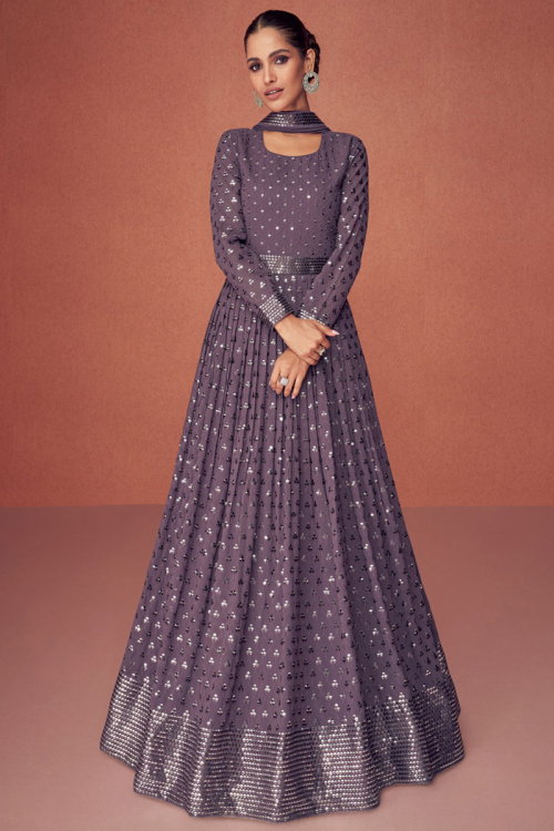 Embroidered Georgette Plum Purple Anarkali Suit