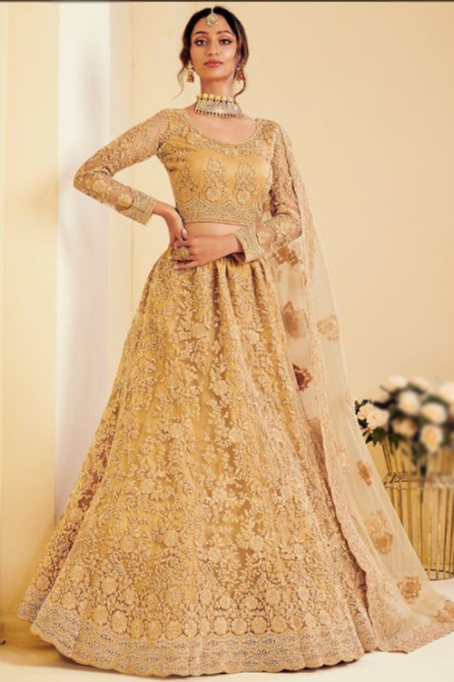 Dori Work Gold Lehenga in Net for Sangeet