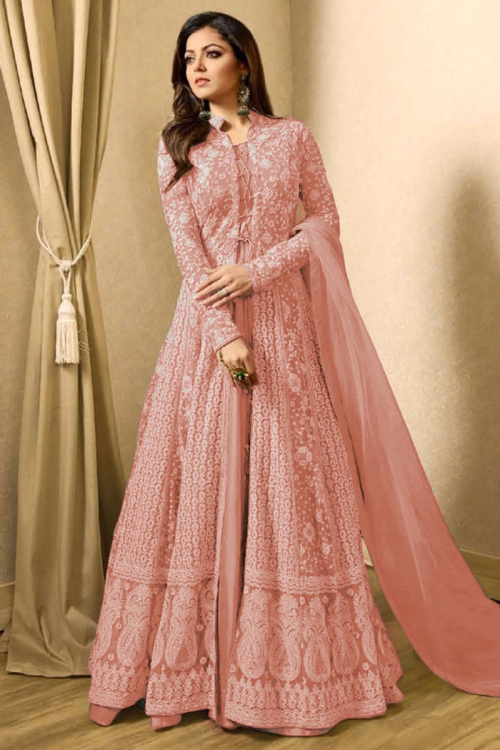 Embroidered Jacket Style Pink Anarkali Suit for Wedding & Party