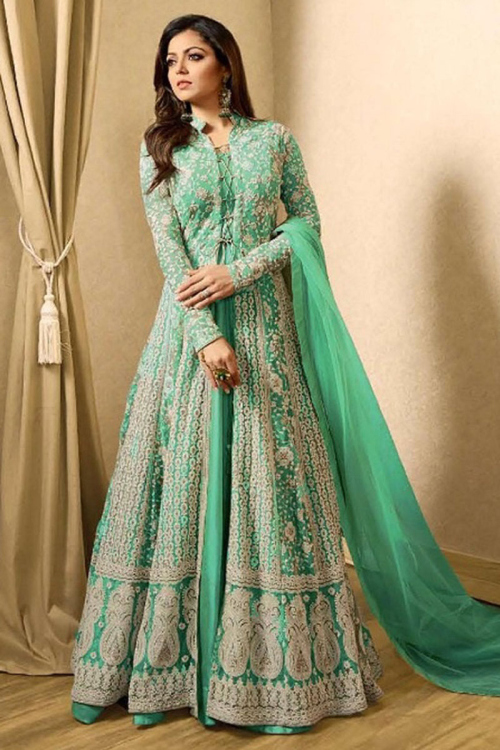 Embroidered Seafoam Green Wedding Anarkali Salwar Kameez