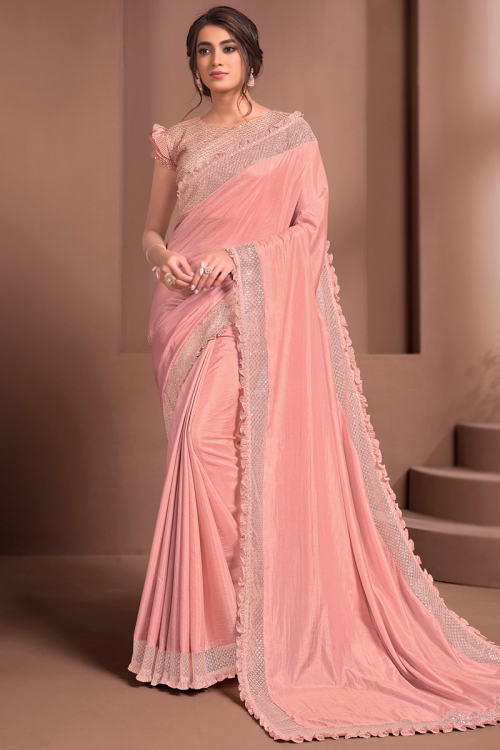 Embroidered Silk Light Pink Saree
